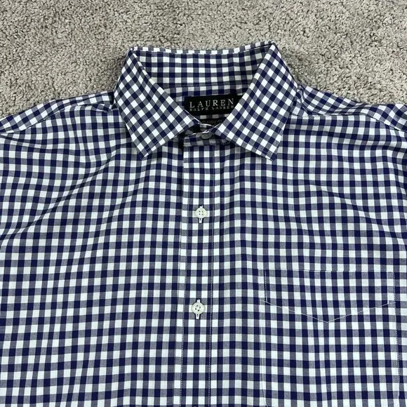 Lauren Ralph Lauren Plaid Button Down Shirt Blue White Men’s Size 16.5 / Large - Picture 2 of 7